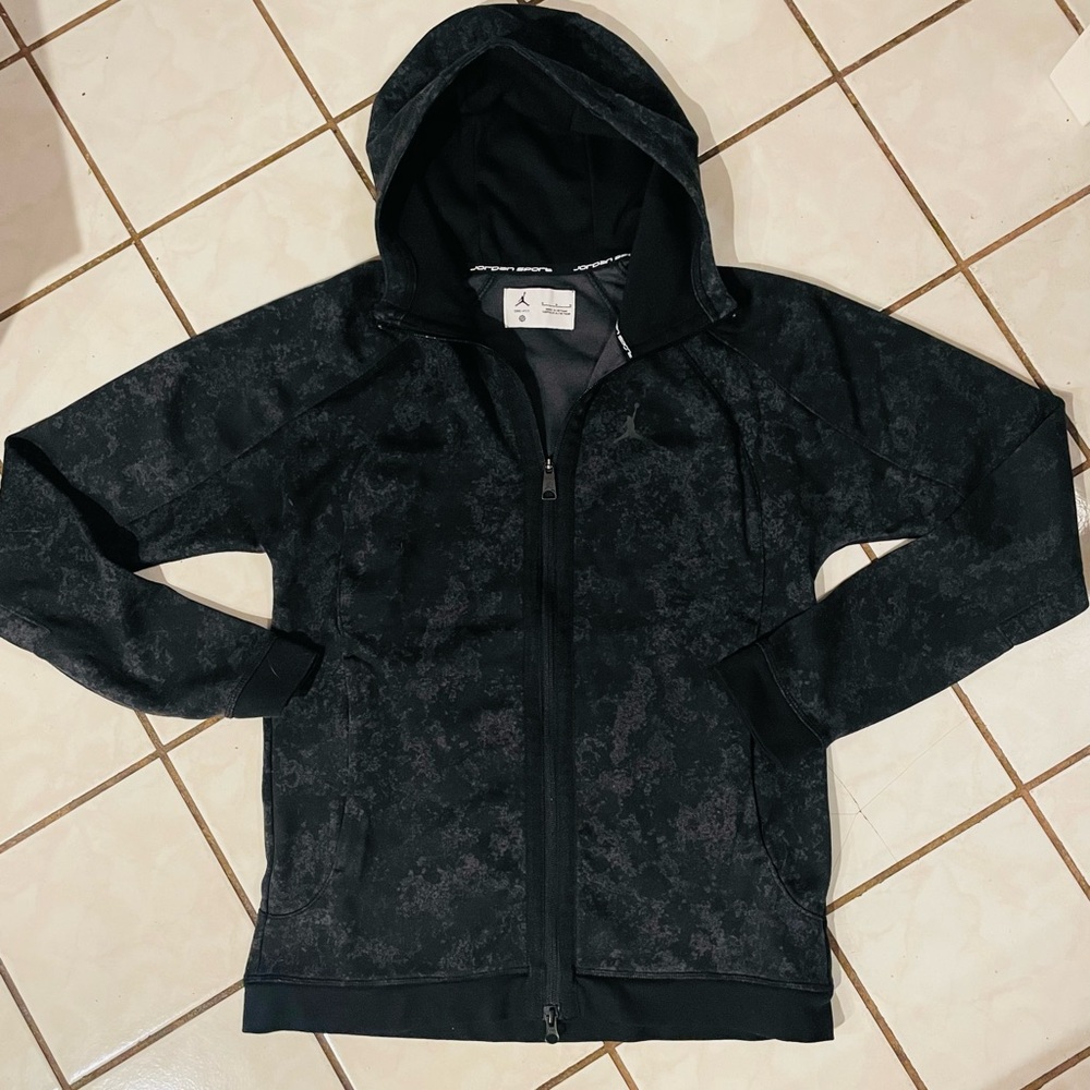 Nike Air Jordan Sport Black Patterned Fill Zip Hoodie, like new, men’s medium
